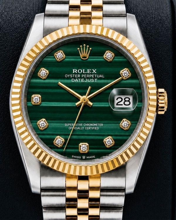 No Reserve - Rolex Datejust 36MM Malachite Dial Aftermarket Two-Tone Gold-Plated Jubilee Bracelet (16013)