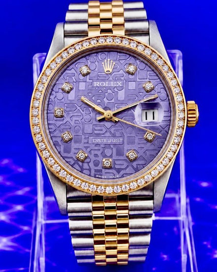 No Reserve - Rolex Datejust 36MM Aftermarket Lavender "Computer" Dial Aftermarket Gold-Plated Two-Tone Jubilee Bracelet (16013)