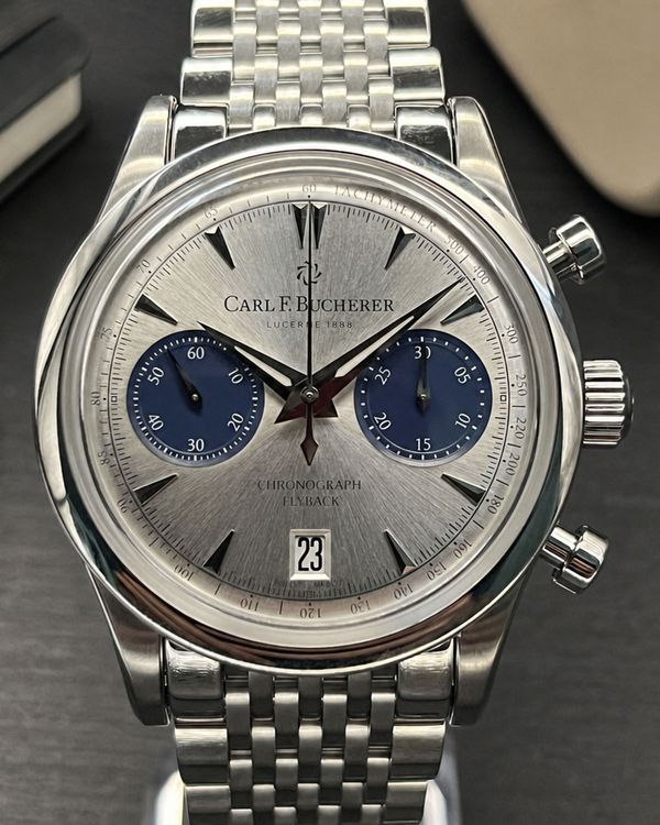 No Reserve - Carl F. Bucherer Manero Chronograph Flyback 40MM Silver Dial Steel Bracelet (00.10927.08.13.23)