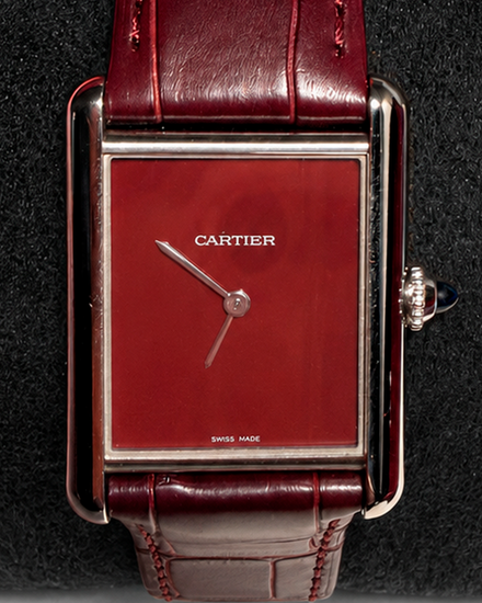 2024 Cartier Tank Must 33.7MM Quartz Red Dial Leather Strap (WSTA0054)