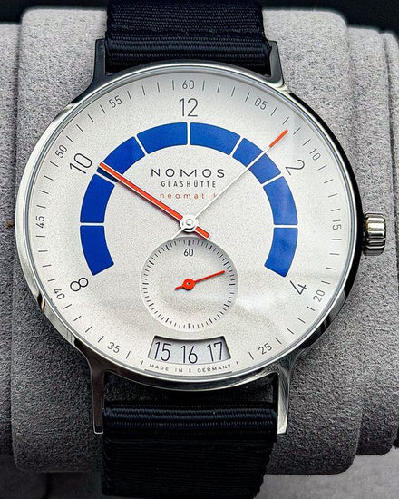 2019 NOMOS Glashutte Autobahn Neomatik Date 41MM Rhodium Dial Textile Strap (1303)