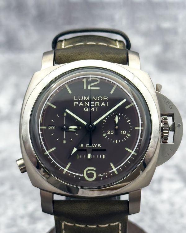 2016 Panerai Luminor 1950 8 Days Chrono Monopulsante GMT L.E. 44MM Brown Dial Leather Strap (PAM00311)