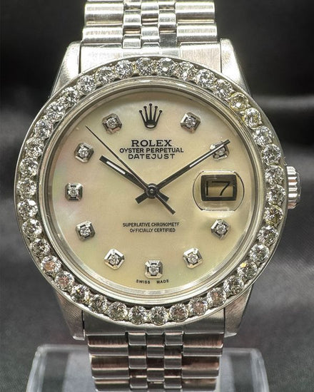 No Reserve - Rolex Datejust Aftermarket Diamond Bezel 36MM Aftermarket Mother of Pearl Dial Aftermarket Jubilee Bracelet (16030)