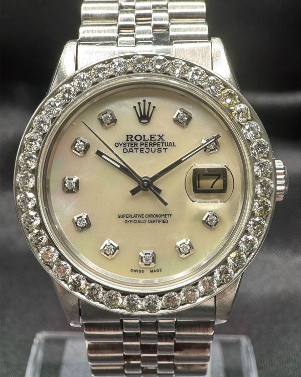 No Reserve - Rolex Datejust Aftermarket Diamond Bezel 36MM Aftermarket Mother of Pearl Dial Aftermarket Jubilee Bracelet (16030)