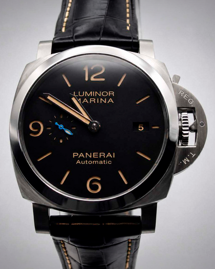2017 Panerai Luminor Marina 1950 3 Days 44MM Black Dial Leather Strap (PAM01312)