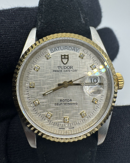 Tudor Prince Date Day 36MM Silver "Linen" Dial Aftermarket Leather Strap (76213)