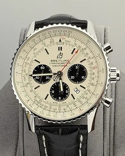 Breitling Navitimer B03 Rattrapante 45MM White Dial Leather Strap (AB0311)