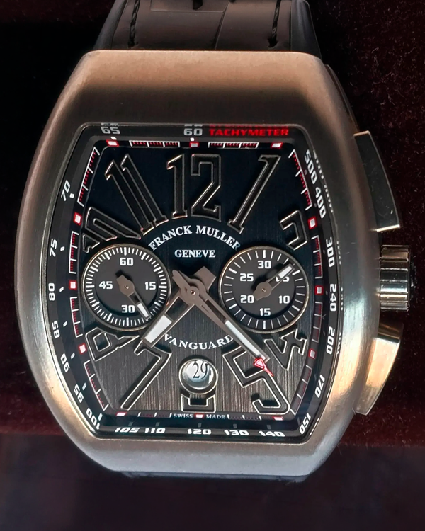Franck Muller Vanguard Titanium Chronograph 44MM Black Dial Leather Strap (V 45 CC DT TT NR BR)