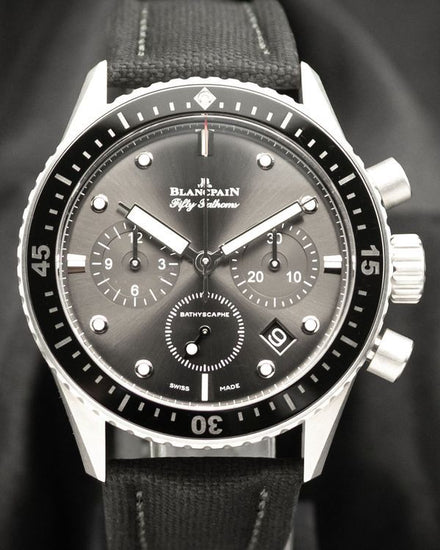 No Reserve - 2023 Blancpain Fifty Fathoms Bathyscaphe Chronographe Flyback 43MM Grey Dial Textile Strap (5200-1110-B52A)