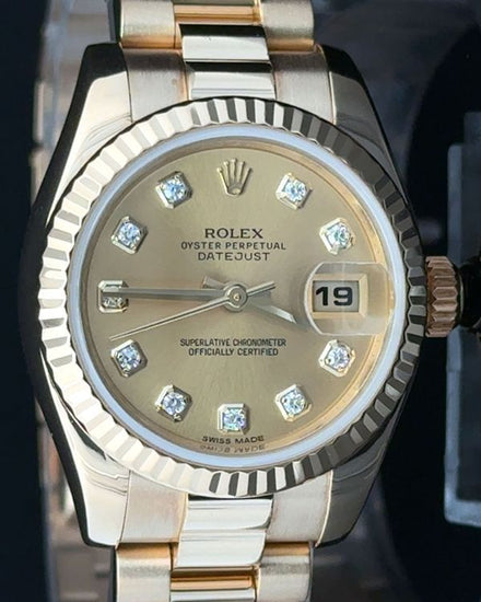 2012 Rolex Lady-Datejust 26MM Champagne Dial Yellow Gold President Bracelet (179178)