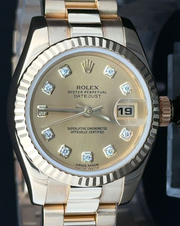 2012 Rolex Lady-Datejust 26MM Champagne Dial Yellow Gold President Bracelet (179178)