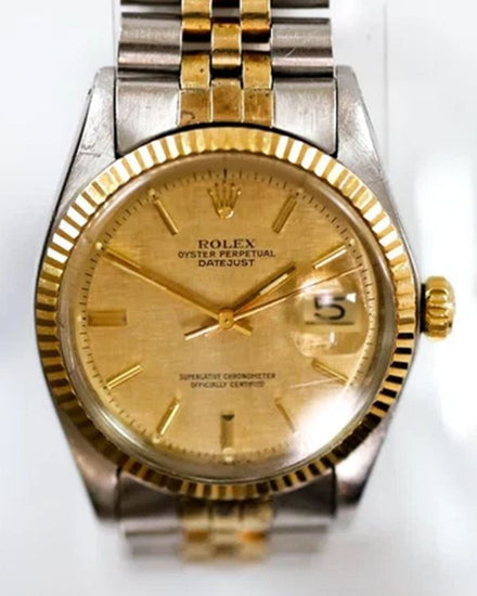 1975 Rolex Datejust 36MM Champagne "Linen" Dial Two-Tone Jubilee Bracelet (1601)