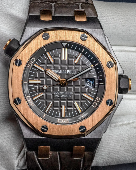 2015 Audemars Piguet Royal Oak Offshore Diver QE II Cup L.E. 42MM Grey Dial Leather Strap (15709TR.OO.A005CR.01)