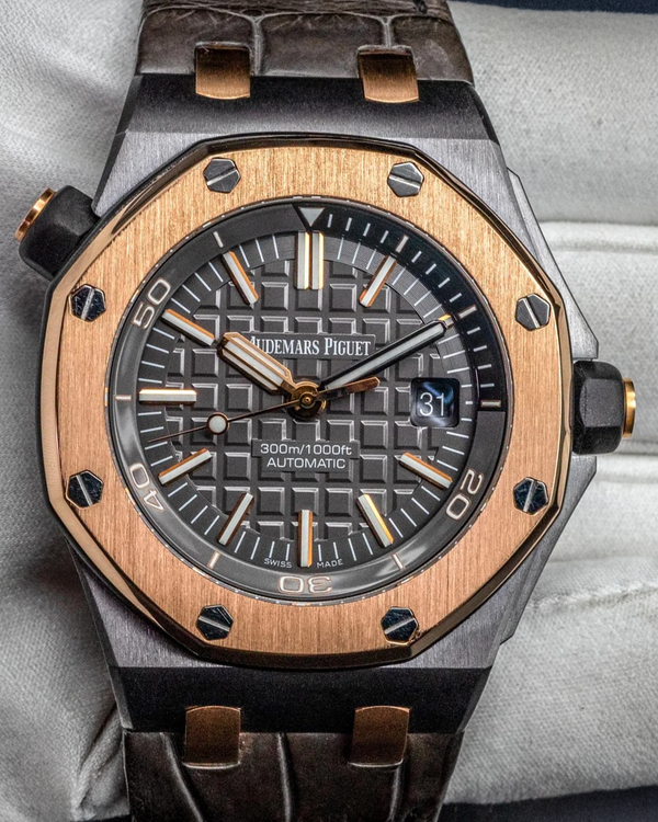 2015 Audemars Piguet Royal Oak Offshore Diver QE II Cup L.E. 42MM Grey Dial Leather Strap (15709TR.OO.A005CR.01)