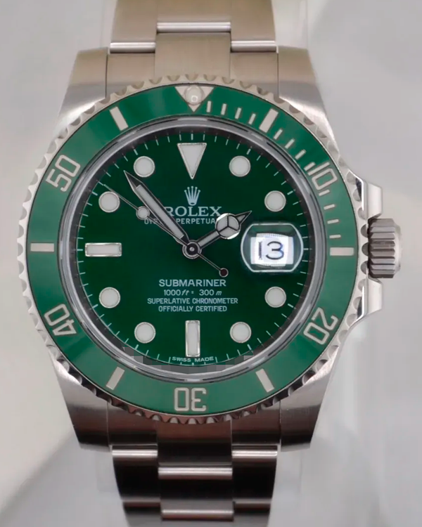 No Reserve - 2015 Rolex Submariner Date "Hulk" 40MM Green Dial Oyster Bracelet (116610LV)