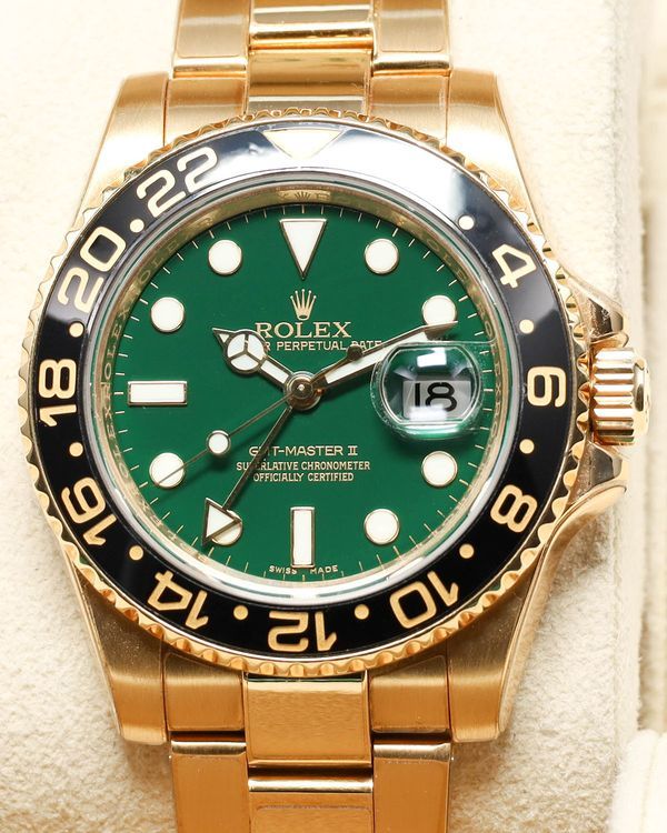 2008 Rolex GMT-Master II 40MM Green Dial Yellow Gold Oyster Bracelet (116718LN)