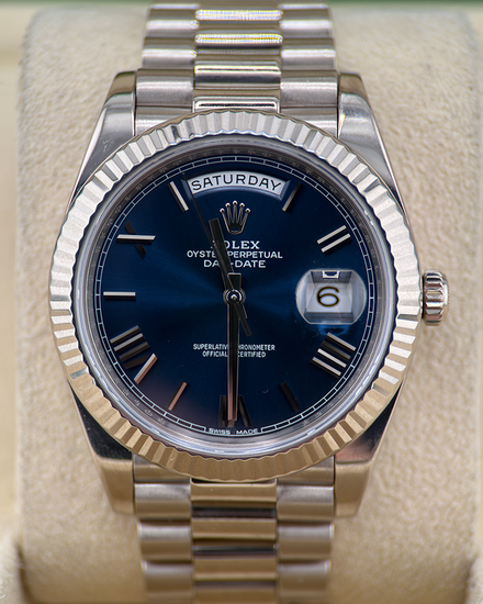 2017 Rolex Day-Date 40MM Blue Dial White Gold President Bracelet (228239)