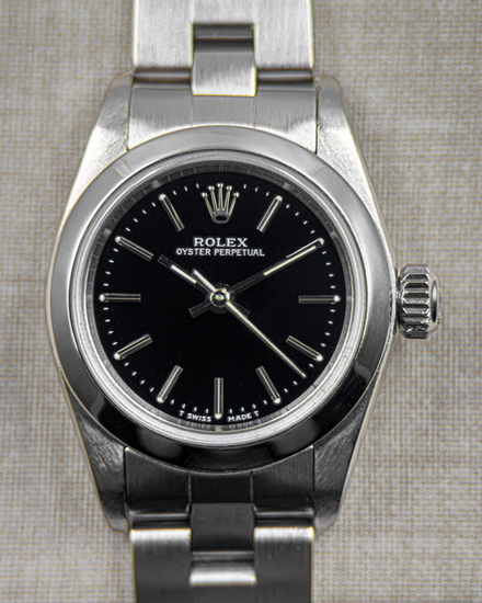 No Reserve - Rolex Oyster Perpetual 24MM Black Dial Steel Bracelet (67180)