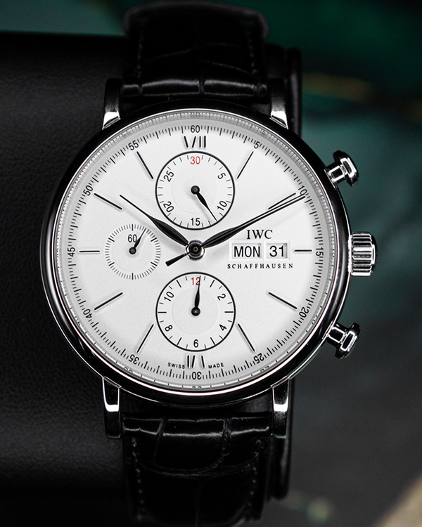 No Reserve - 2023 IWC Schaffhausen Portofino Chronograph 42MM Silver Dial Leather Strap (IW391027)