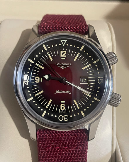 2025 Longines Legend Diver 36MM Burgundy Dial Textile Strap (L3.374.4.40.2)