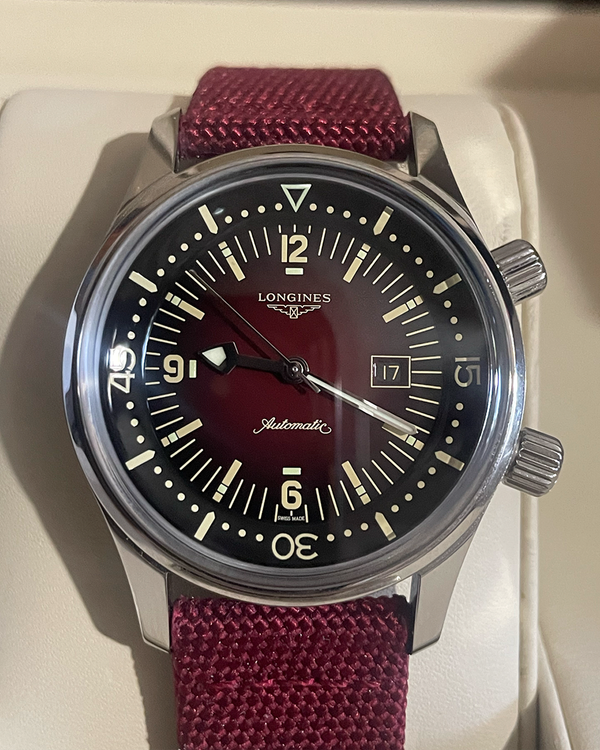 2025 Longines Legend Diver 36MM Burgundy Dial Textile Strap (L3.374.4.40.2)