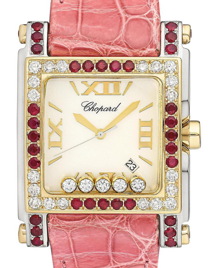 Chopard Happy Sport Square 35.5 x 32MM Quartz Mother Of Pearl Dial Leather Strap (14240018447)