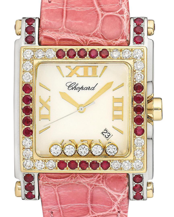 Chopard Happy Sport Square 35.5 x 32MM Quartz Mother Of Pearl Dial Leather Strap (14240018447)