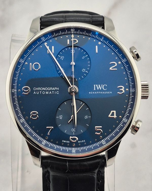 No Reserve - 2021 IWC Schaffhausen Portugieser Chronograph 41MM Blue Dial Leather Strap (IW371606)