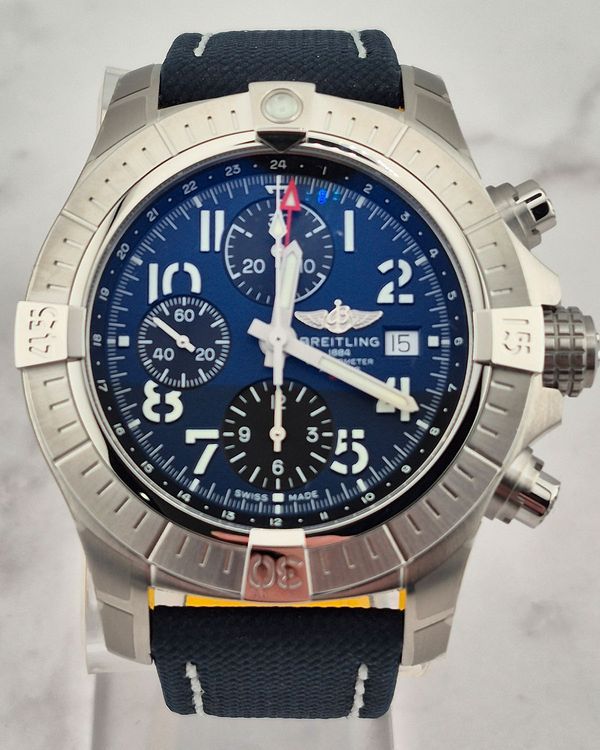 No Reserve - 2023 Breitling Avenger Chronograph GMT 45MM Blue Dial Leather Strap (A24315101C1X1)