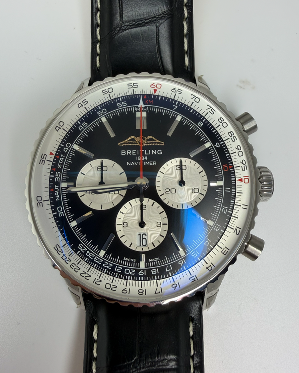 2025 Breitling Navitimer B01 Chronograph 46MM Black Dial Leather Strap (AB0137211B1P1)