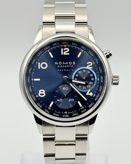 2025 NOMOS Glashutte Club Sport Neomatik Worldtimer 40MM Blue Dial Steel Bracelet (790)