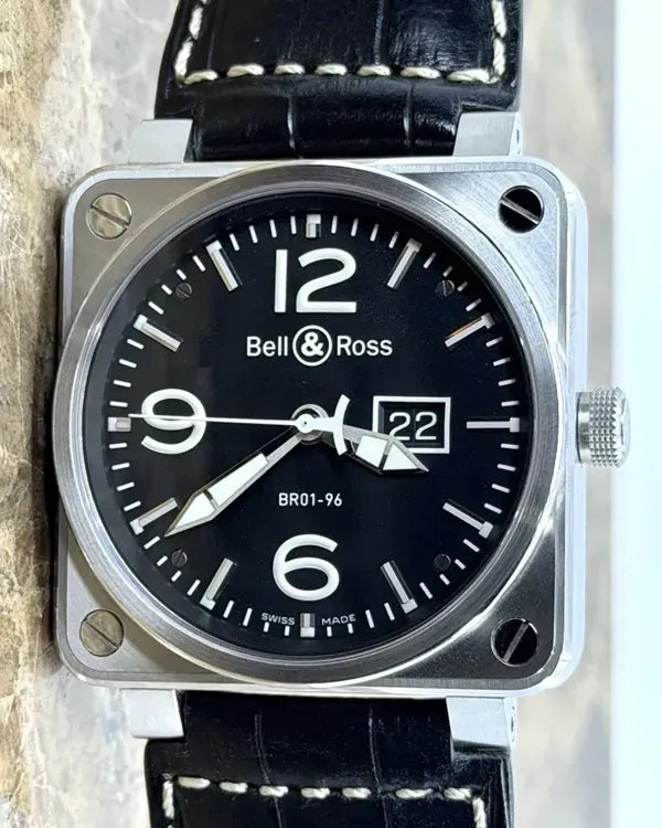 Bell & Ross BR 01 96 Grande Date 46MM Black Dial Leather Strap (BR01-96-S)