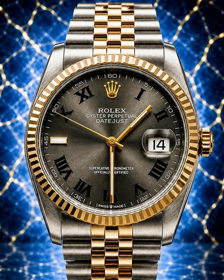 No Reserve - Rolex Datejust "Wimbledon" 36MM Aftermarket Slate Dial Aftermarket Gold-Plated Two-Tone Jubilee Bracelet (16013)