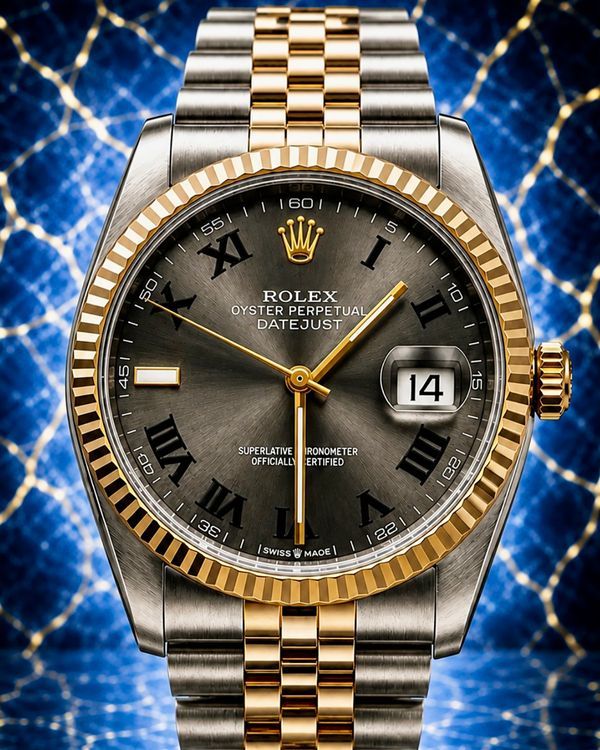 No Reserve - Rolex Datejust "Wimbledon" 36MM Aftermarket Slate Dial Aftermarket Gold-Plated Two-Tone Jubilee Bracelet (16013)
