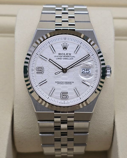 2026 Rolex Land-Dweller 40MM White "Honeycomb" Dial Flat Jubilee Bracelet (127334)