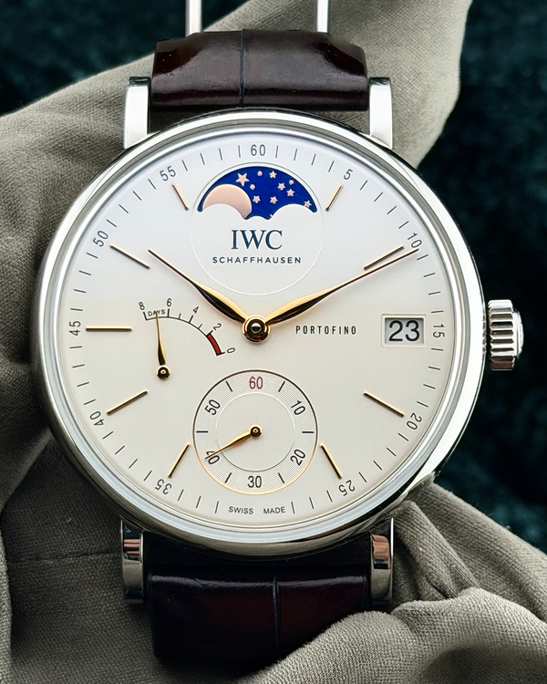 2021 IWC Schaffhausen Portofino Hand-Wound Moon Phase 45MM White Dial Leather Strap (IW516401)