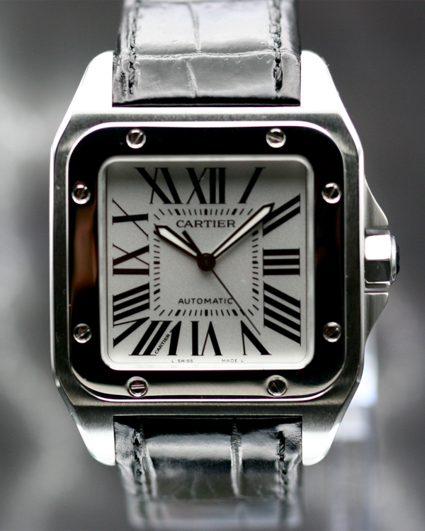 No Reserve - 2014 Cartier Santos De Cartier 100XL 38x41MM White Dial Leather Strap (W20073X8)