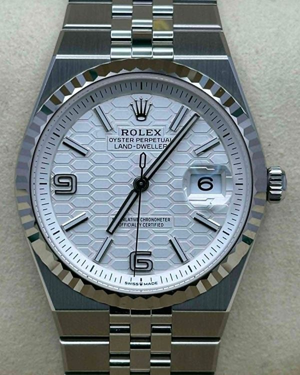 2024 Rolex Land-Dweller 36MM White "Honeycomb" Dial Flat Jubilee Bracelet (127234)