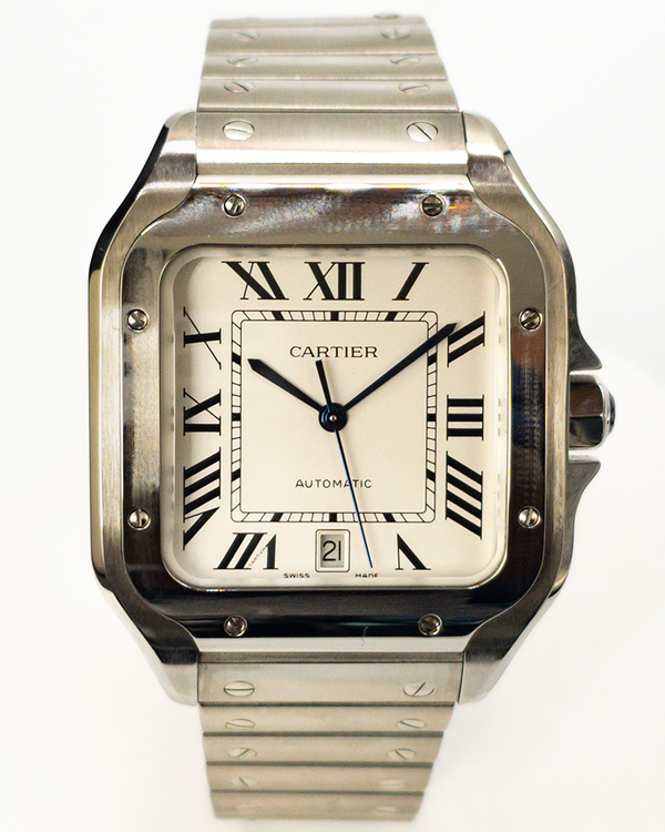 2020 Cartier Santos De Cartier 39.8MM White Dial Steel Bracelet (WSSA0018)