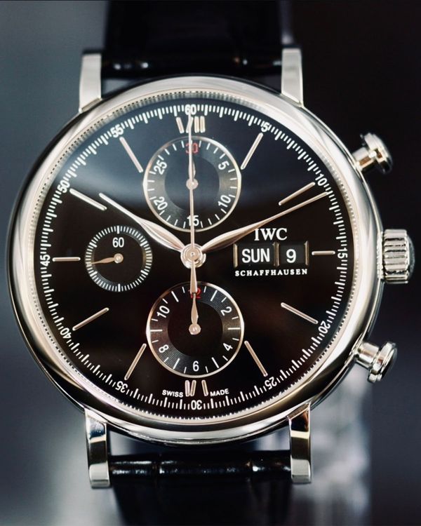 No Reserve - 2021 IWC Schaffhausen Portofino Chronograph 42MM Black Dial Leather Strap (IW391029)