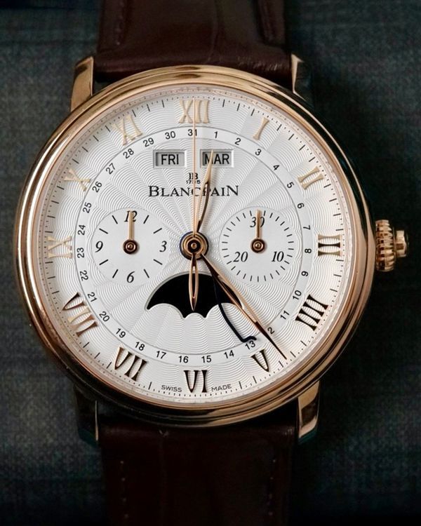 2024 Blancpain Villeret Quantième Annuel GMT 40MM White Dial Leather Strap (6685-3642A-55B)