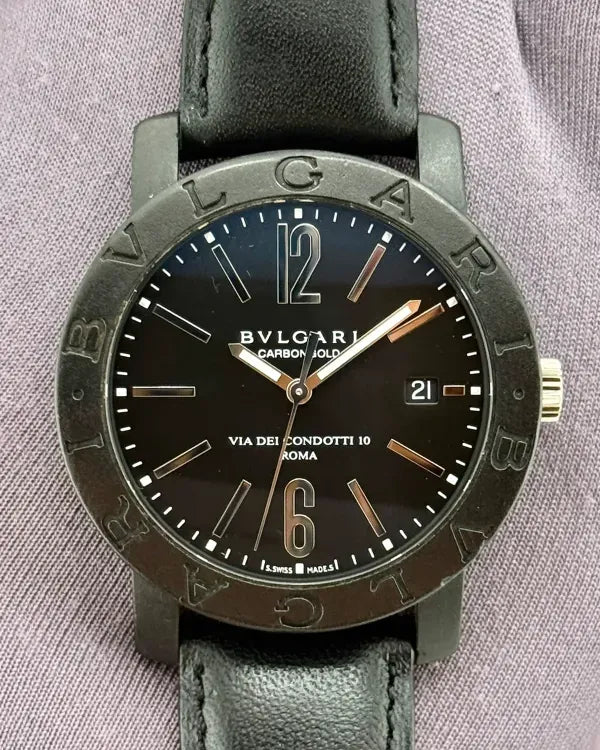 Bvlgari Bvlgari Carbon Gold 40MM Black Dial Leather Strap (BB40CL)