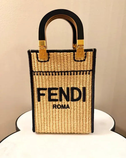 Fendi Bag Mini Sunshine Shopper Tote Raffia Gold-Tone Hardware (Bag)