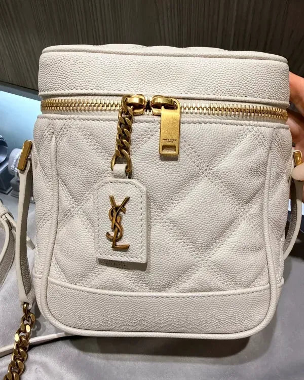 2020 Saint Laurent 80s Vanity Shoulder Bag Small Blanc Vintage Quilted Calfskin Bronze-Tone Hardware Leather Strap (Shoulder Bag)
