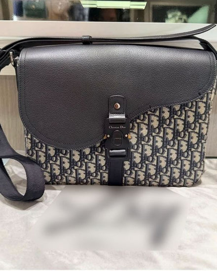 2024 Dior Saddle Messenger Bag Navy Jaquard Medium Canvas Aluminum Hardware Leather Strap (Dior Bag)