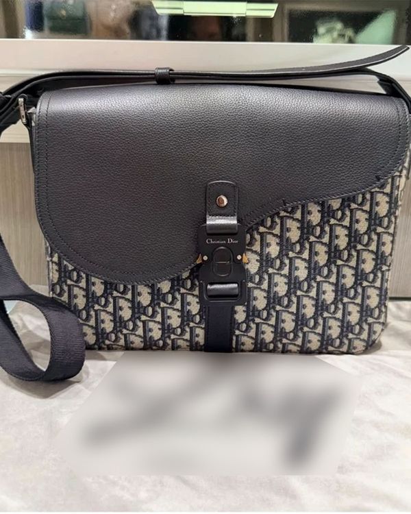 2024 Dior Saddle Messenger Bag Navy Jaquard Medium Canvas Aluminum Hardware Leather Strap (Dior Bag)