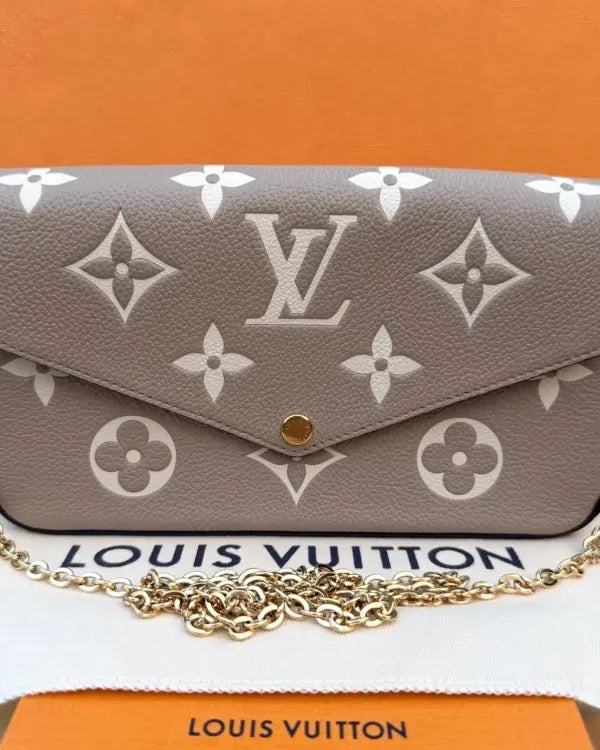 Louis Vuitton Pochette Félicie Small Tourterelle Monogram Leather Gold-Tone Hardware Chain Strap (Bag)