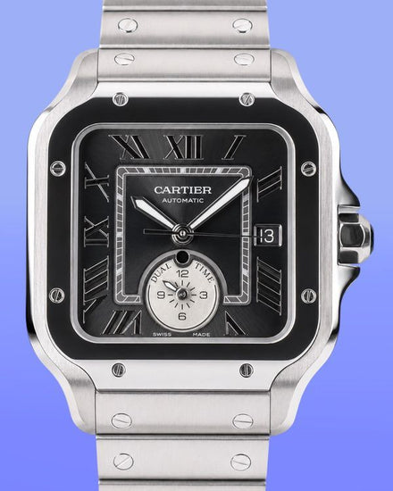 No Reserve - 2024 Cartier Santos De Cartier Dual Time 40.2MM Grey Dial Steel Bracelet (WSSA0076)
