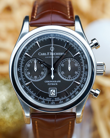 No Reserve - Carl F. Bucherer Manero Chronograph 43MM Black Dial Leather Strap (00.10919.08.33.01)
