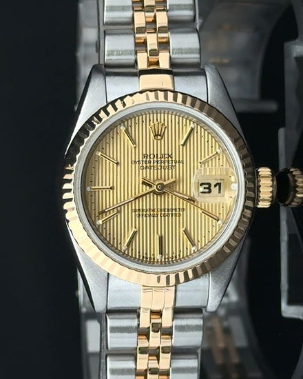 1995 Rolex Lady-Datejust 26MM Champagne "Tapestry" Dial Two-Tone Jubilee Bracelet (69173)